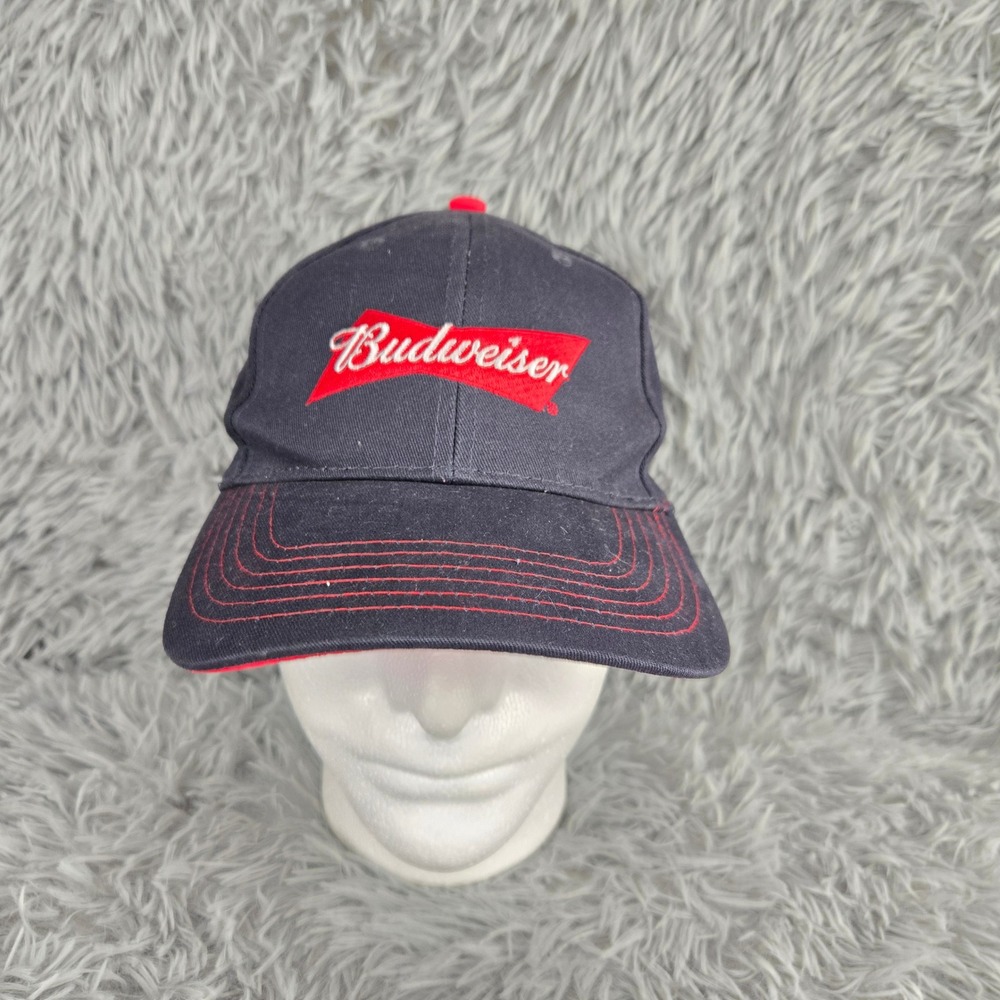 Budweiser Baseball Cap Mens OSFM Black Red Embroidered Logo Adjustable Hat